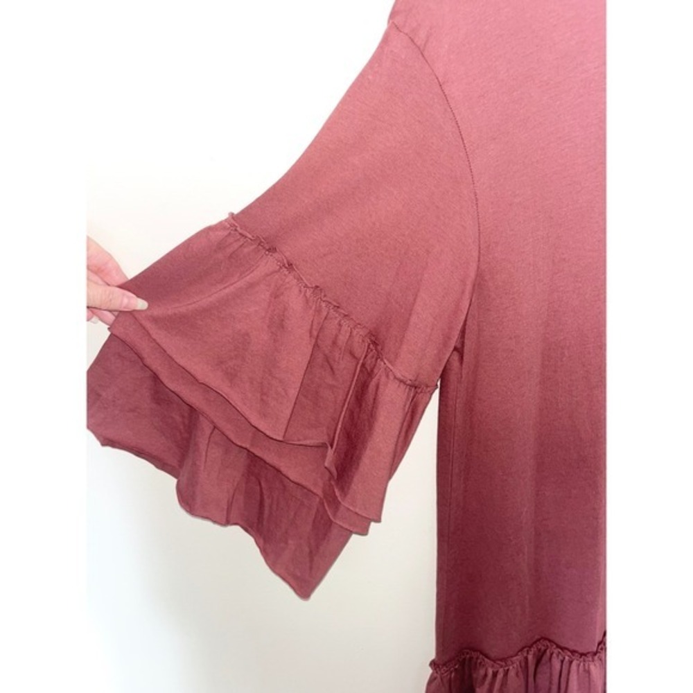Zara NWT Trafaluc Mauve Pink Tiered‎ Ruffle Sleeve Drop Waist Midi Dress | Small - Picture 5 of 12